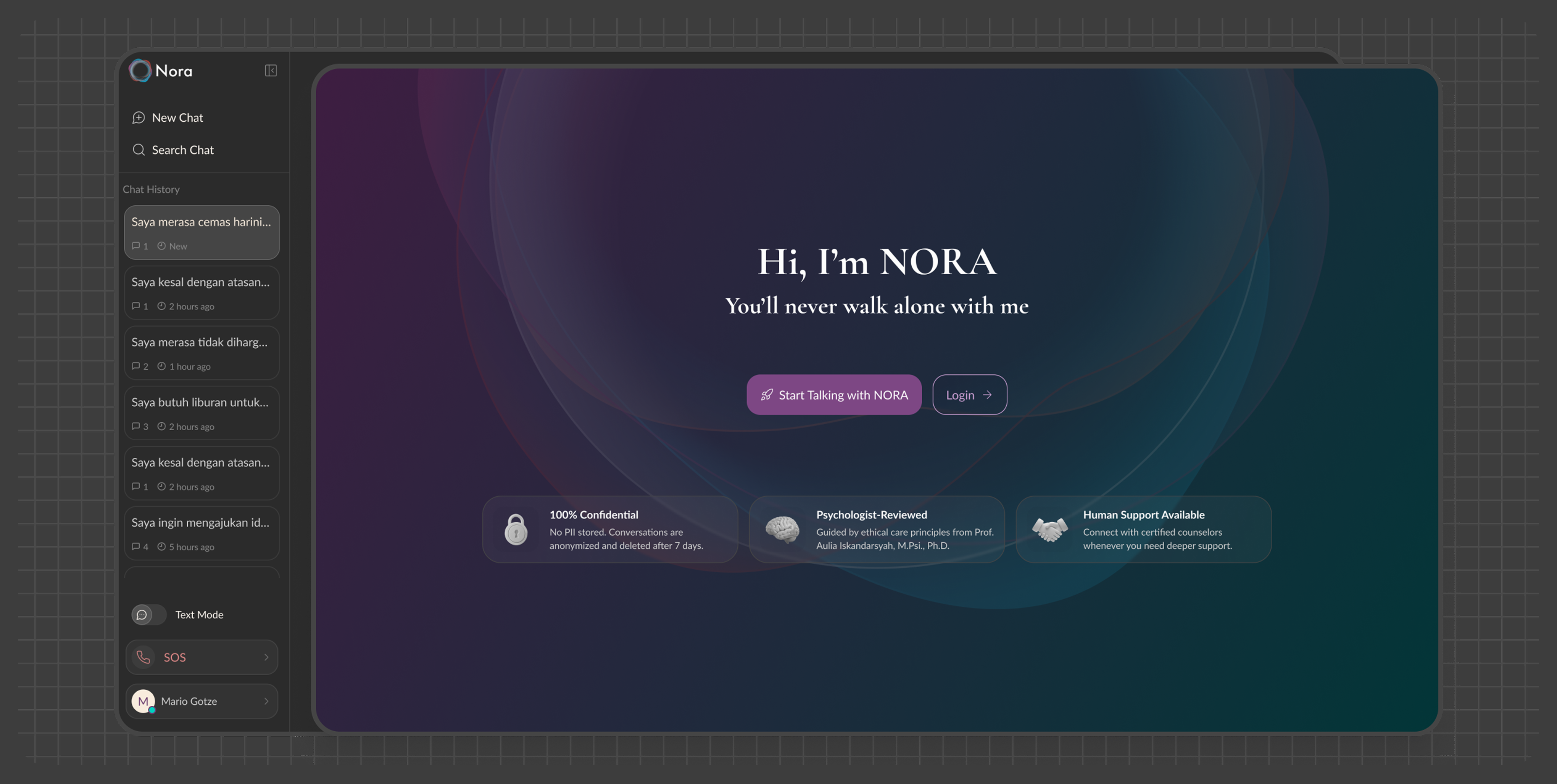 NORA workplace support interface